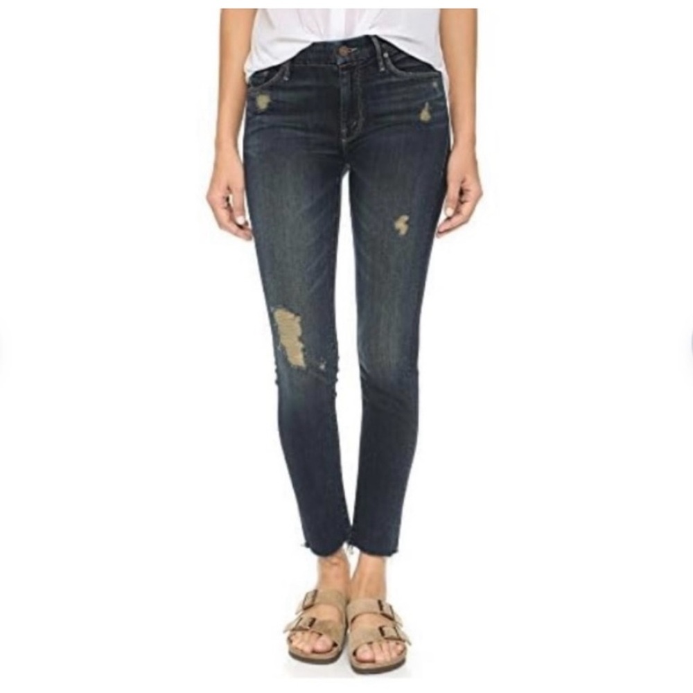 MOTHER Looker ankle fray jaded and torn wash